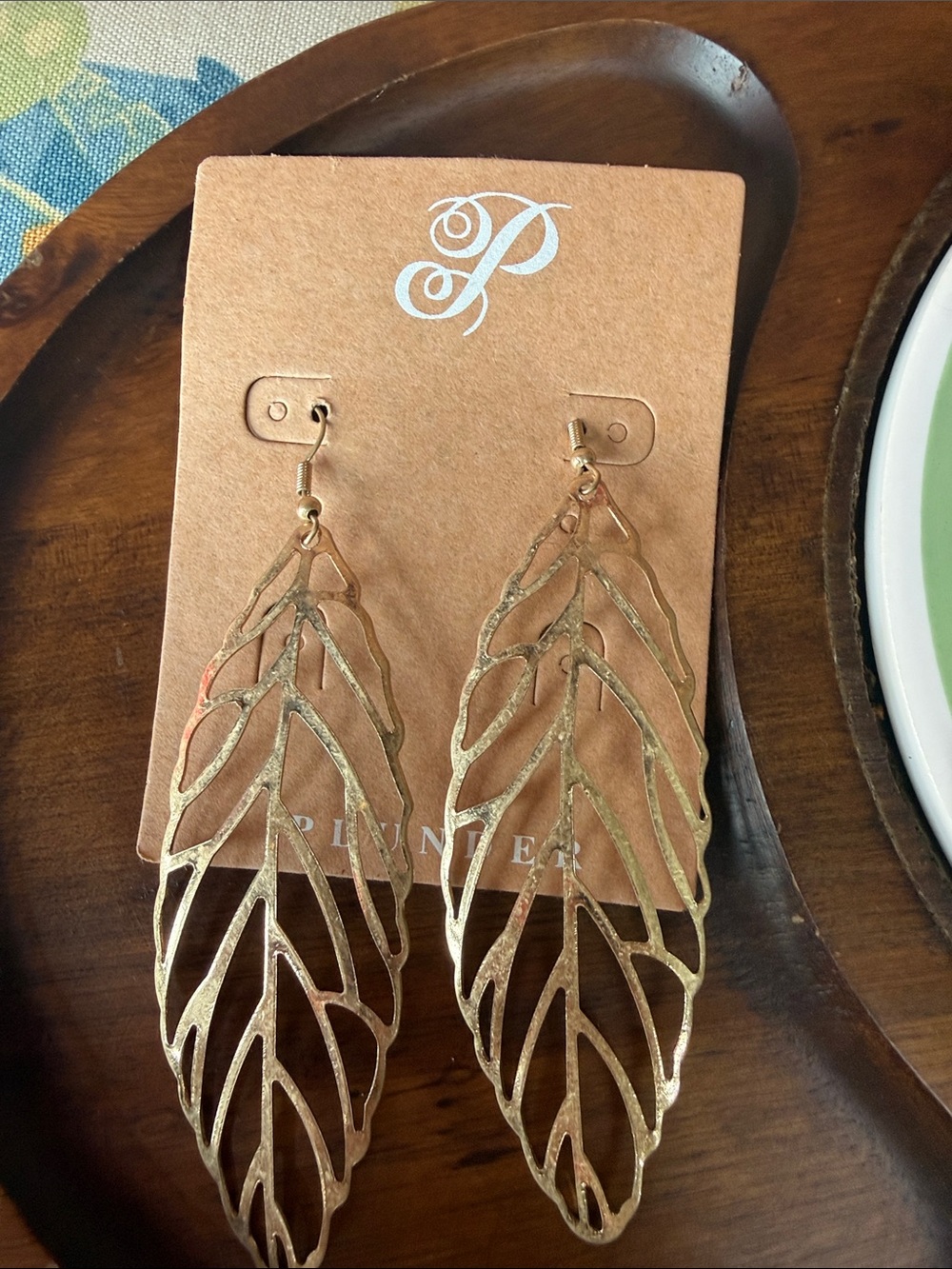 Plunder Gold Leaf Cutout Drop Earrings NWT